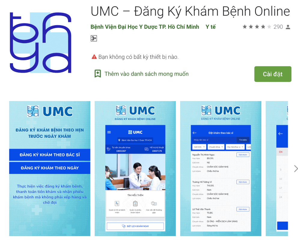 Ứng dụng đặt lịch hẹn bệnh viện y dược UMC